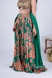 Emerald Green Printed Lehenga Set with Embellished Blouse & Dupatta