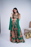 Emerald Green Printed Lehenga Set with Embellished Blouse & Dupatta