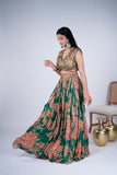 Emerald Green Printed Lehenga Set with Embellished Blouse & Dupatta