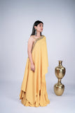 Mustard Yellow Draped Indo-Western Set with Embellished Border