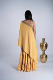 Mustard Yellow Draped Indo-Western Set with Embellished Border
