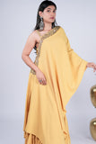 Mustard Yellow Draped Indo-Western Set with Embellished Border