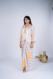 Striped Draped Dress with Braided Waist Belt