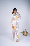 Striped Draped Dress with Braided Waist Belt