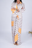Striped Draped Dress with Braided Waist Belt