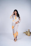 Striped Draped Dress with Braided Waist Belt