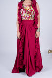 Ruffle Indo-Western Set with Floral Embroidered Crop Top