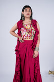 Ruffle Indo-Western Set with Floral Embroidered Crop Top