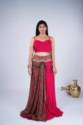 Indo-Western Draped Set with Paisley Print & Beaded Detailing