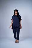 Kaftan Co-ord Set with Floral Panels & Cut-work