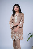 Sand Brown Co-ord Set with Ivory Cutwork Embroidery