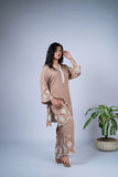 Sand Brown Co-ord Set with Ivory Cutwork Embroidery