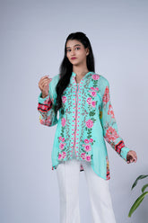Floral Embroidered Shirt with Botanical Print