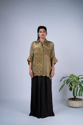 Olive Green Ajrakh Print Shirt
