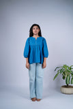 Peplum Top with Pleated Detailing & Balloon Sleeves