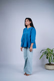 Peplum Top with Pleated Detailing & Balloon Sleeves
