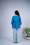 Peplum Top with Pleated Detailing & Balloon Sleeves