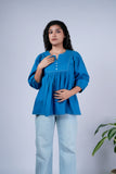 Peplum Top with Pleated Detailing & Balloon Sleeves