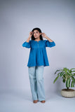 Peplum Top with Pleated Detailing & Balloon Sleeves