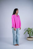 Cotton Shirt Top with Mandarin Collar & Balloon Sleeves