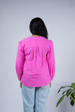 Cotton Shirt Top with Mandarin Collar & Balloon Sleeves