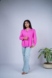 Cotton Shirt Top with Mandarin Collar & Balloon Sleeves