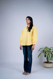 Cotton Shirt Top with Mandarin Collar & Balloon Sleeves