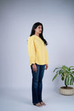 Cotton Shirt Top with Mandarin Collar & Balloon Sleeves