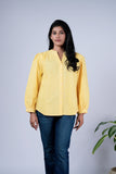 Cotton Shirt Top with Mandarin Collar & Balloon Sleeves