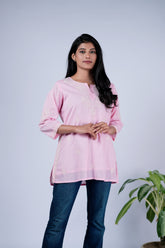 Blush Pink Chikankari Top with Floral Embroidery