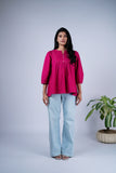 Peplum Top with Pleated Detailing & Balloon Sleeves