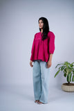 Peplum Top with Pleated Detailing & Balloon Sleeves