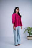 Peplum Top with Pleated Detailing & Balloon Sleeves