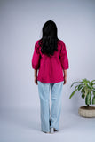 Peplum Top with Pleated Detailing & Balloon Sleeves