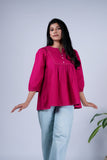 Peplum Top with Pleated Detailing & Balloon Sleeves