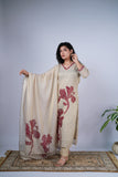 Floral Appliqué & Scalloped Natural Beige Suit Set