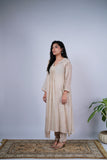 Beige Chanderi Suit Set with Rose Embroidery
