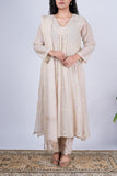 Beige Chanderi Suit Set with Rose Embroidery