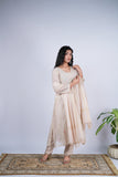 Beige Chanderi Suit Set with Rose Embroidery