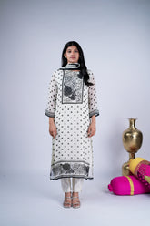 Monochrome Bloom Polka Dot Embroidered Suit Set