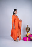 Kesariya Noor Embroidered Raw Silk Suit Set with Banarasi Dupatta
