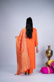 Kesariya Noor Embroidered Raw Silk Suit Set with Banarasi Dupatta
