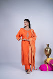 Kesariya Noor Embroidered Raw Silk Suit Set with Banarasi Dupatta