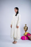 Off-White Aura Embroidered Anarkali Suit Set with Gold Detailing