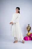 Off-White Aura Embroidered Anarkali Suit Set with Gold Detailing