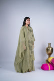 Sage Olive Green Layered Suit Set with Floral Appliqué