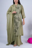 Sage Olive Green Layered Suit Set with Floral Appliqué