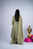 Sage Olive Green Layered Suit Set with Floral Appliqué