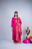 Kesariya Noor Embroidered Raw Silk Suit Set with Banarasi Dupatta
