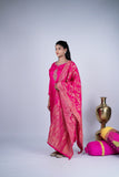 Kesariya Noor Embroidered Raw Silk Suit Set with Banarasi Dupatta